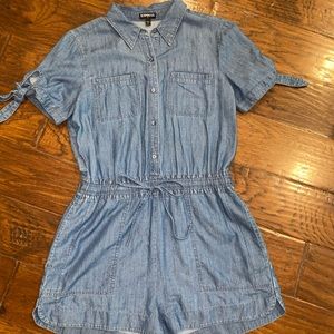 Express Denim Utility Romper, size Small